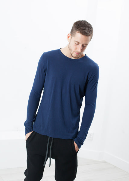 Cashmere Jersey Long Sleeve Tee in Navy - Demo