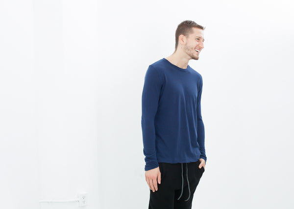 Cashmere Jersey Long Sleeve Tee in Navy - Demo