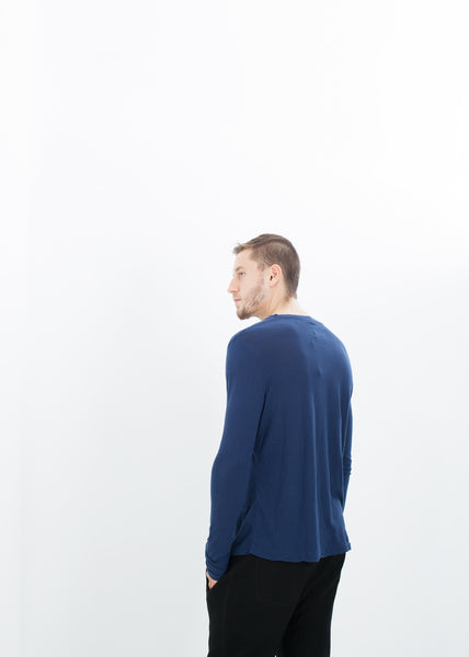 Cashmere Jersey Long Sleeve Tee in Navy - Demo