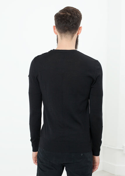 Button Shoulder Pullover in Black - Demo