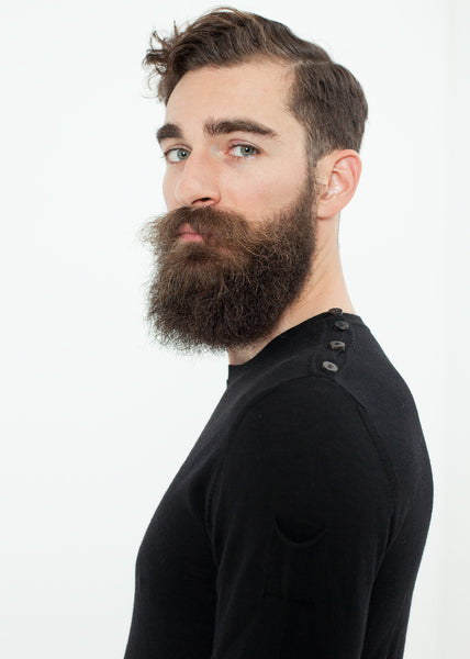 Button Shoulder Pullover in Black - Demo