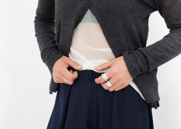 Cuffed Mesh Tee in Cream/Black - Demo