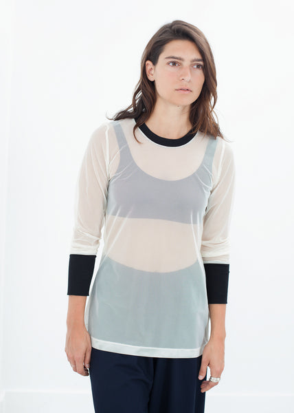 Cuffed Mesh Tee in Cream/Black - Demo