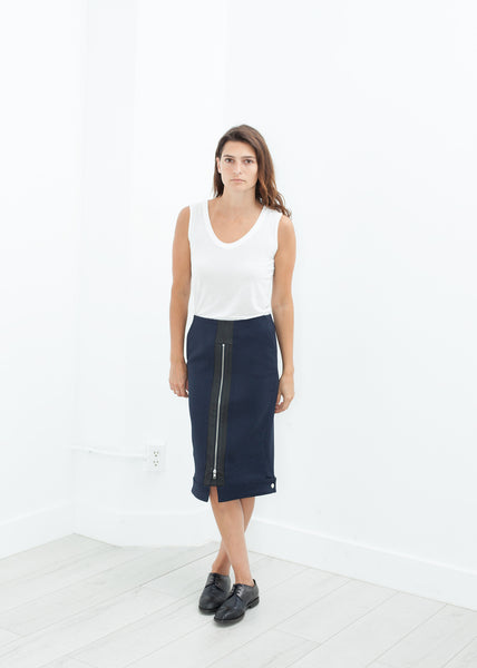 Contrast Zipper Skirt in Navy - Demo