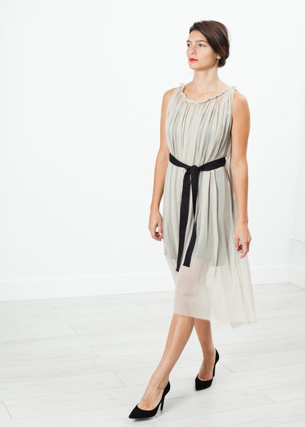 Chiffon Cape Back Dress in Sand - Demo