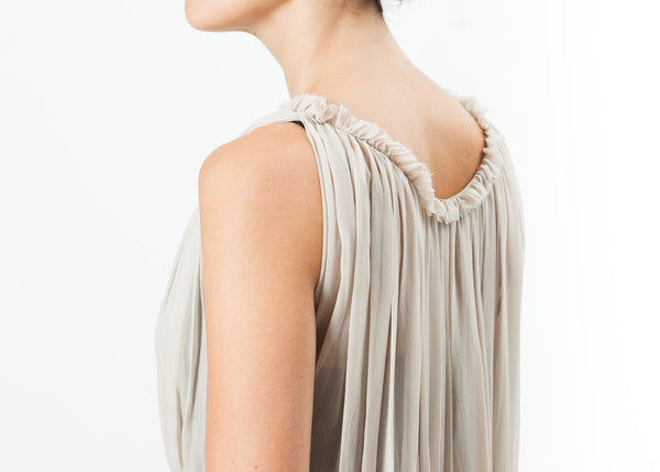 Chiffon Cape Back Dress in Sand - Demo