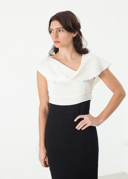 Asymmetric Dress in Cream/Black - Demo