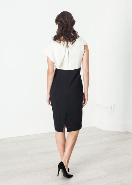 Asymmetric Dress in Cream/Black - Demo