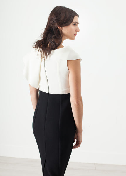 Asymmetric Dress in Cream/Black - Demo